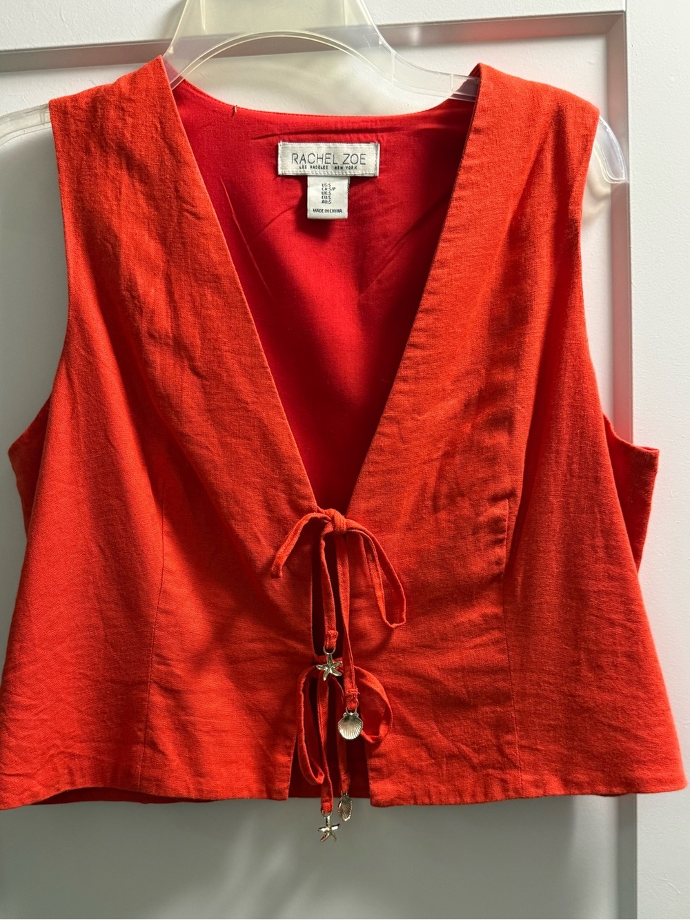 Rachel Zoe Red Orange Tie-Front V-Neck Sleeveless Tank